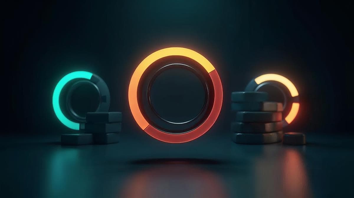 Three glowing gauges for loading, responsiveness and visual stability, the three core web vitals