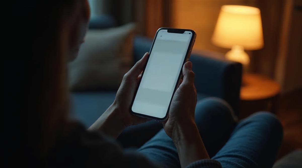 Person on a couch at night about to leave a slow-loading website on their phone